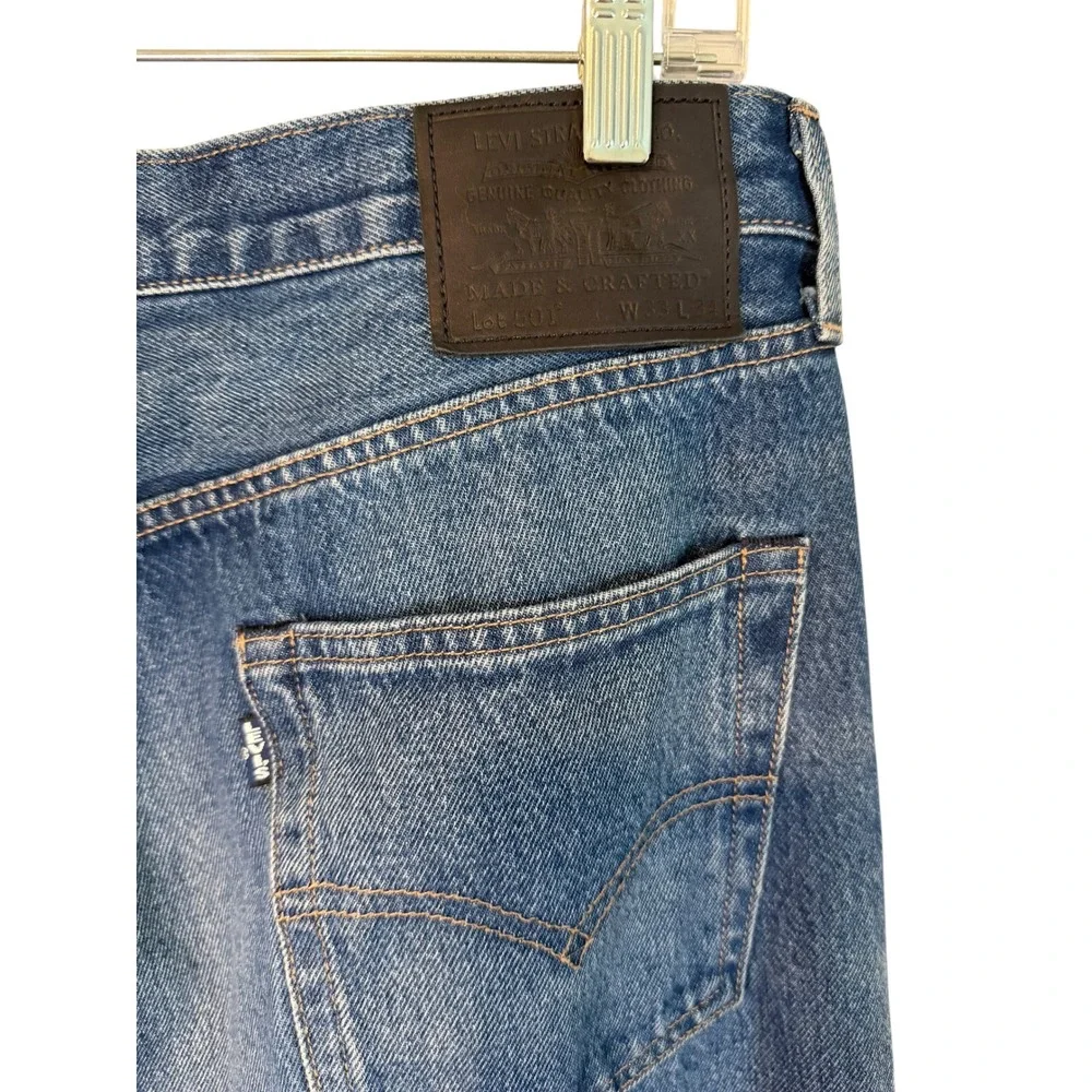 Levis Made & Crafted 501 Original Fit Jeans Blue Creased Denim Mens 33x34